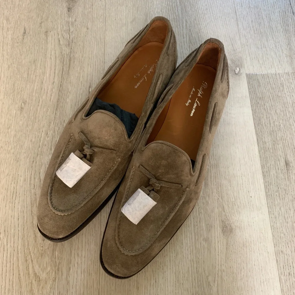 Ralph Lauren Purple Label Mens Suede Tassel Loafers Olive Taupe Italy 11.5 D